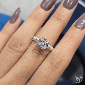 Cushion cut 3 CT lab grown <b>diamond</b> <b>ring</b> micro pave band 10K white gold statement engagement <b>ring</b> - Product Image 4