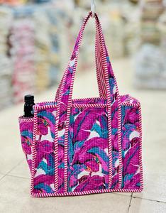 Quilted Cotton Tote <b>Bag</b> Floral Print Shopping Carryall Zipper Market <b>Bag</b> for Daily Travel Beach Use - Product Image 1