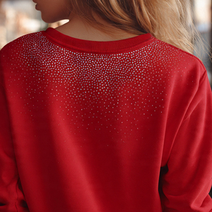 เสื้อสเวตเตอร์ไหมพรมประดับเพชรแบบสวมหัว คอวี แขนเสื้อแบบดรอปไหล่ แฟชั่นสตรีทสำหรับผู้หญิง - Product Image 2