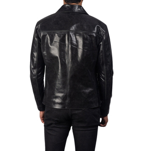 Veste en cuir noir pour homme, style motard, col rabattu, fermeture éclair, coupe-vent, manteaux d'automne - Product Image 2