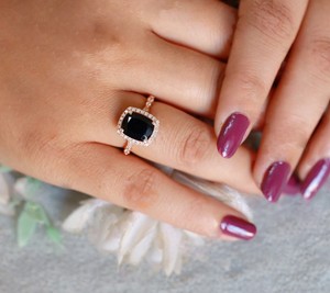 Luxury Black Onyx <b>Cushion</b> Shape Prong Setting 925 Sterling Silver Rose Gold Women's <b>Wedding</b> <b>Ring</b> 3 Gram - Product Image 5