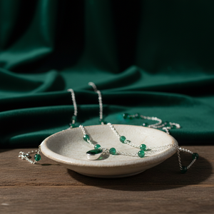 Collar con Colgante de Pera Hidroponica Verde, Collar con Piedra Decorativa Redonda, 16 Pulgadas, Plata de Ley, Chapado en Oro de 18K, Joyería con Piedras Preciosas - Product Image 3