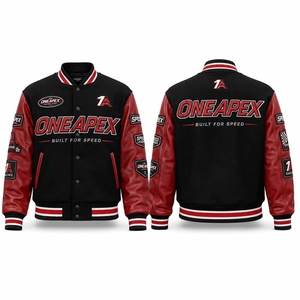 Blouson de course noir et rouge pour homme, style Letterman, brodé, streetwear, vente en gros - Product Image 1