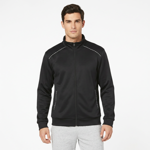 Veste de course noire à fermeture éclair intégrale avec détails de coutures blanches, col montant, style sportif, en polyester, pour l'automne - Product Image 5