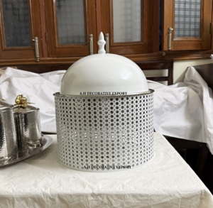 Luxury White Perforated Round Chafing Dish Stainless Steel <b>Buffet</b> Food Warmer with Dome Lid Modern Wedding Catering <b>Servers</b> - Product Image 5