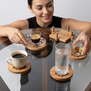 Juego de Posavasos Cuadrados de Madera, Diseño Rústico, Hechos a Mano, Reutilizables, 10 cm de Diámetro - Product Image 4