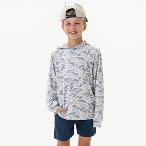 Chemise de pêche à manches longues pour garçons, à capuche, UPF 50, respirante, séchage rapide, unie, blanche, bleu marine, en polyester, pull-over - Product Image 4