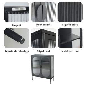 Armoire de rangement chic à porte cintrée en métal et verre nervuré pour salon - Product Image 2