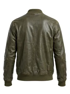 Chaqueta de Cuero Verde Oliva para Hombre |   Chaqueta de vuelo A2 de cuero vacuno envejecido al por mayor - Product Image 4