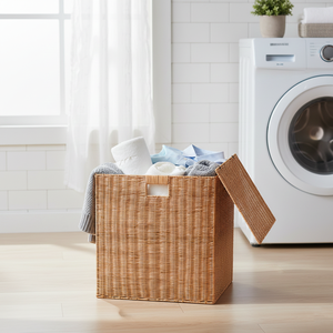 Cesta de Almacenamiento Cuadrada Multiusos de Ratán con Tapa – Material de Ratán Natural Tejido a Mano de Alta Calidad - Product Image 5