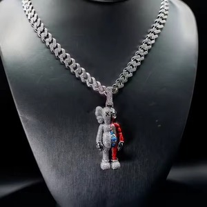 Cartoon Bear Pendant With Moissanite <b>Iced</b> <b>Out</b> <b>Chain</b> 925 Silver Rhodium Plated Hip hop Style <b>Iced</b> <b>Out</b> Everyday Wear Pendant - Product Image 2