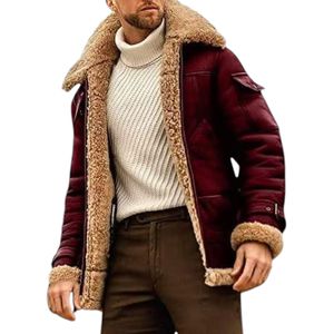 Men's Faux <b>Shearling</b> Overcoat, a black coat featuring a thick, furry interior and collar - Product Image 4