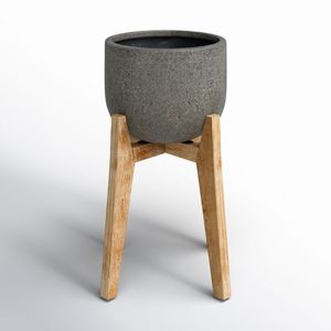 Metal Flower <b>Pot</b> with Gold Leaf Pattern Glazed Finish on Wooden Stand for Indoor Plants Modern Minimalist Style - Product Image 3