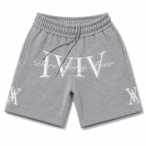 Shorts de survêtement streetwear premium en molleton bouclette de coton épais, décontractés, couleur unie, brodés pour homme - Product Image 4