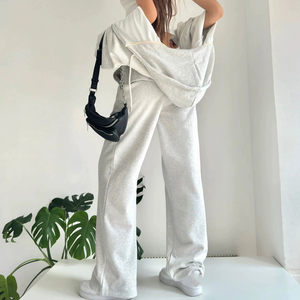 Ensemble de survêtement décontracté zippé oversize pour femme, en mélange de coton épais, avec sweat à capuche et pantalon de jogging ample, style streetwear et vêtements de détente - Product Image 2