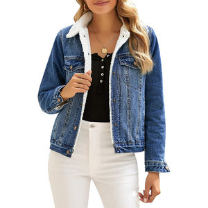 Chaqueta de mezclilla de algodón con forro de sherpa para mujer, cuello de piel cálido, ropa exterior informal para mujer, ajuste delgado, moda urbana - Product Image 5