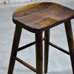Solid Wood Modern Rustic Bar <b>Stool</b> with Curved <b>Seat</b> Backless Ottoman for Living Room Hotel Dining Room Milk Tea Shop - Product Image 3