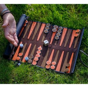 Ensemble de backgammon de luxe en cuir suédé, pliable et enroulable, tapis de jeu de voyage pour hôtels de luxe, vente en gros - Product Image 2