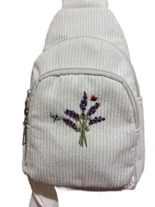 Beige Embroidered Oxford Large Capacity Student <b>Backpack</b> Sling Bag Zipper Shoulder Pack Vintage <b>School</b> Travel Daypack - Product Image 3