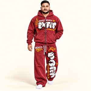Ensemble de survêtement polaire zippé pour homme RexFit Sports avec pantalon à jambe large à imprimé graphique, poignets côtelés, taille à cordon de serrage, étiquette personnalisée - Product Image 4