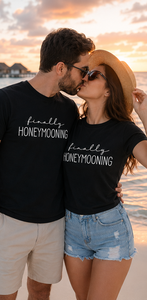 Just Married Couple T-Shirt Black Cotton Crew Neck Short Sleeve Printed Wedding Tee Unisex Regular Fit Casual Jersey Fabric - Product Image 2