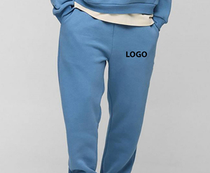Pantalon de survêtement en coton bleu pour hommes, taille élastique, poches latérales, vêtements décontractés d'automne, logo sur la jambe droite - Product Image 3