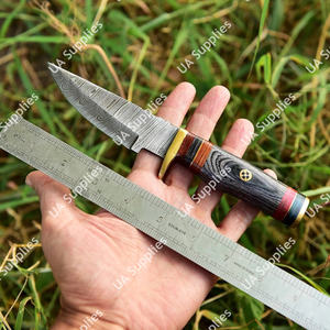 Couteau de chasse et de bushcraft professionnel à lame fixe en acier Damas ultra-affûté, manche en bois Pakka coloré, OEM - Product Image 5
