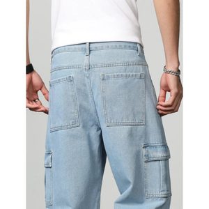 Pantalones Vaqueros Cargo de Mezclilla Azul Claro con Múltiples Bolsillos, Estilo Vintage Retro, Tendencia Moderna de Moda Urbana, Prenda Inferior Transpirable - Product Image 4