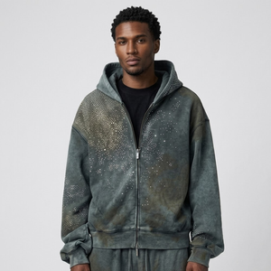 2026 Best Sale Heavyweight High Quality Plain Custom Unisex <b>Men's</b> Winter 100% Cotton Sport Wear Rhinestone Hoodies - Product Image 1