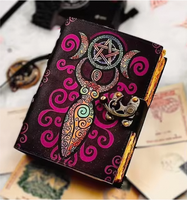 Carnet Grimoire en Cuir Véritable Fait Main, Triple Lune Pentagramme, Papier à Bords Frangés, Cuir Vintage des Ombres, Cahier Vierge