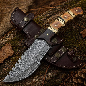 Couteau de chasse artisanal en acier Damas de qualité industrielle avec manche en bois de cerf, lame fixe, personnalisable, OEM, survie - Product Image 1