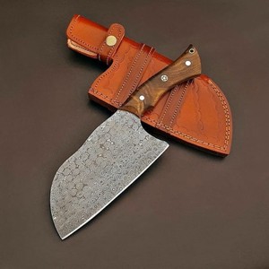 Couteau de boucher Nordic Forge Raindrop en acier Damas, manche en bois de rose, lame pleine longueur, ambidextre, personnalisable, OEM - Product Image 1