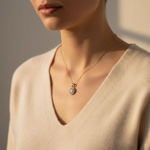Collier pendentif ovale pavé de diamants de laboratoire ronds brillants de 0,65 carat avec halo, bijou intemporel de joaillerie fine avec un feu exceptionnel - Product Image 6