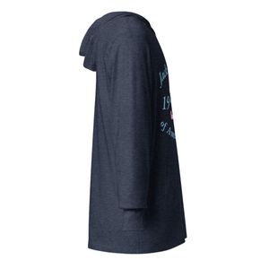 T-shirt unisexe à capuche en coton doux bleu marine chiné à manches longues avec lettres graphiques – Vêtement décontracté léger et tendance - Product Image 4