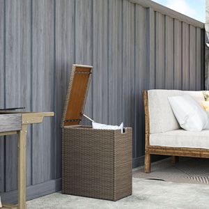 "17 Gallon Wicker Deck <b>Storage</b> Box with Acacia Wood Top for Patio <b>Cushions</b> & Garden Tools" - Product Image 2
