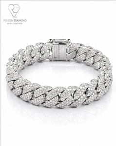Pulsera cubana premium de oro blanco de 18 quilates con diamantes cultivados en laboratorio, eslabones grandes, cierre seguro, estilo llamativo. - Product Image 1