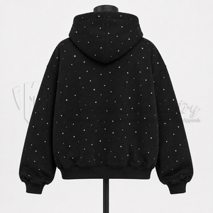 Custom Wholesale <b>Black</b> Rhinestone <b>Zip</b> <b>Up</b> <b>Hoodie</b> OEM ODM Streetwear Manufacturer Supplier - Product Image 2