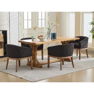 Sillas de Comedor de Roble Tapizadas Estilo Mid-Century Modern con Brazos de Lino para Cocina y Comedor de Estilo Rústico - Product Image 6