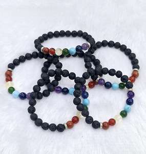 Exportateur indien de bracelets en pierre de lave 7 chakras, bijoux spirituels de guérison par le yoga, disponibles à prix réduit - Product Image 2