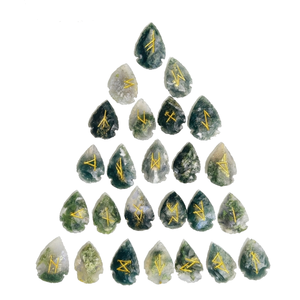 High quality moss agate arrowhead rune <b>set</b> <b>Crystal</b> Rune Wicca Energy natural stone for Divination and Intuition Meditation - Product Image 1