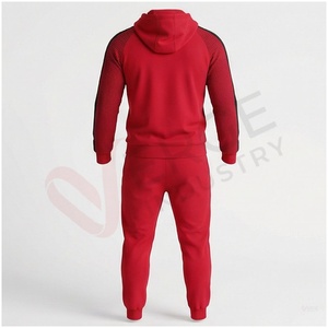 Ensemble de survêtement rouge pour homme, manches longues, capuche, fermeture éclair sur le devant, couleur unie, respirant, coupe classique, vêtements d'automne - Product Image 2