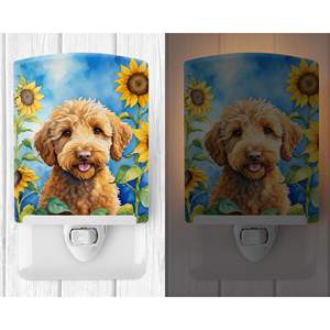 Luz nocturna de cerámica compacta con certificación UL, nuevos girasoles Labradoodle multicolores para dormitorio, baño, pasillo, Kitchen-6x4x3 - Product Image 2