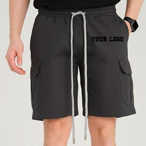 High Quality Men's Black Cargo <b>Shorts</b> Drawstring Waist Quick Dry Oxford Fabric Casual Bermuda Style Front Logo Placement - Product Image 1