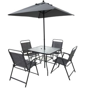 Ensemble de salle à manger d'extérieur en métal noir pour 4 personnes, table et chaises de jardin avec parasol pour repas en plein air - Product Image 1