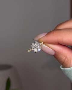 Bague de fiançailles en diamant, or massif 14K 18K, halo inversé, pavé serti, solitaire 3 carats, taille coussin, diamant de laboratoire certifié IGI, prix d'usine - Product Image 5