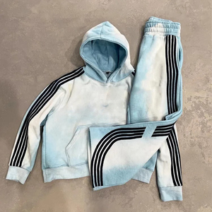 Conjunto de Sudadera y Pantalones Deportivos Personalizados con Rayas, Estilo Streetwear, Efecto Desgastado por el Sol, Lavado Ácido, para Hombre - Product Image 2