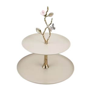 Support à gâteau antique de designer à 2 niveaux en métal plaqué or, présentoir à desserts, support à cupcakes, parfait pour les occasions spéciales - Product Image 4