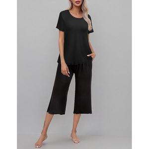 Stitch Detail Satin Pajama Set Long Sleeve Spread Collar Button <b>Down</b> Straight Leg <b>Pants</b> - Product Image 2