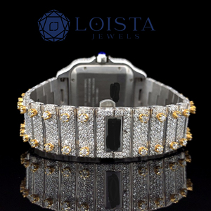 Montres personnalisées avec logo, ciel étoilé, or brillant, hip-hop, acier inoxydable, verre, hommes, carrées, arabes, moissanite, quartz - Product Image 3