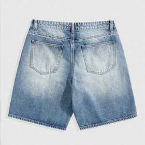 Shorts en jean décontractés mi-taille pour hommes, style rétro américain, avec logo personnalisé brodé, écologiques, respirants, streetwear, couleur foncée, collection 2026 - Product Image 4